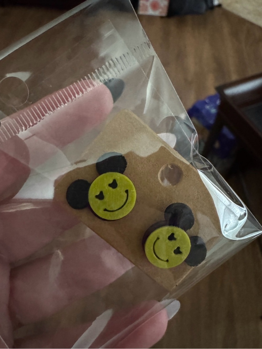 Yellow smiley face with Mickey ears earrings